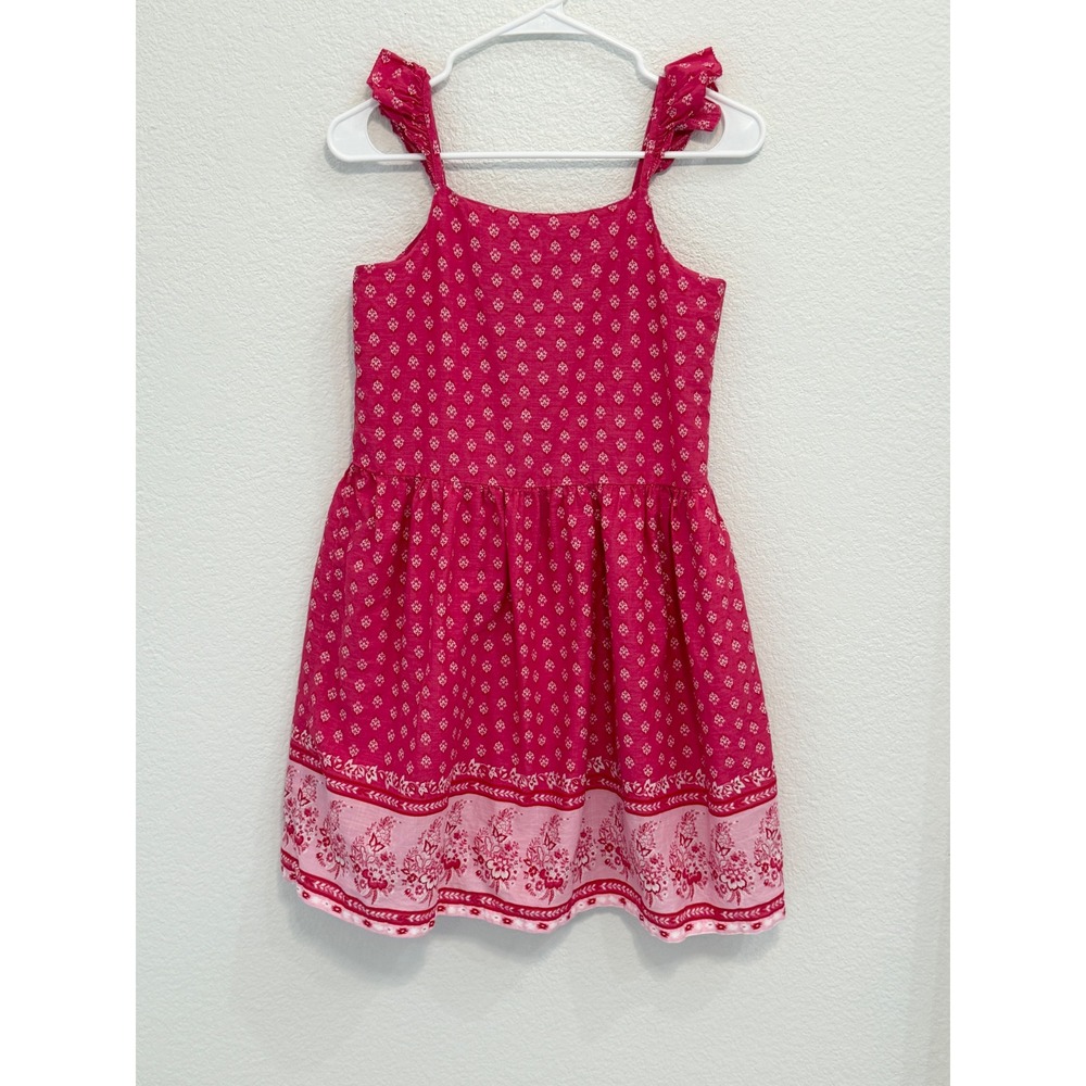 Gap Kids Girls XXL Sizzling Fuchsia Pink Floral Border Print Cotton Dress